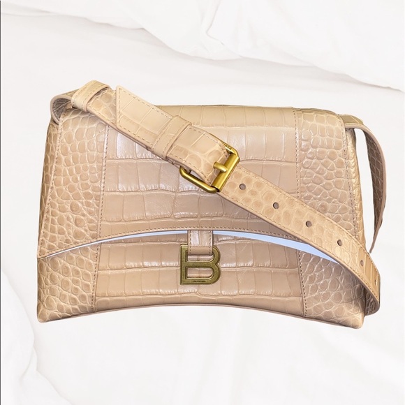 Balenciaga Hourglass  Embossed Croc Shoulder Bag - Picture 12 of 16